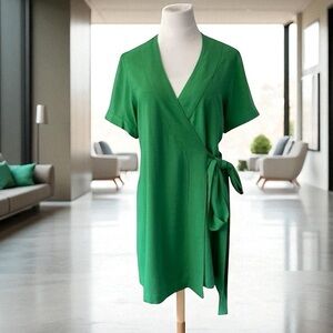 EMILY McCARTHEY Green Wrap Belted Robe Dress Size MEDIUM